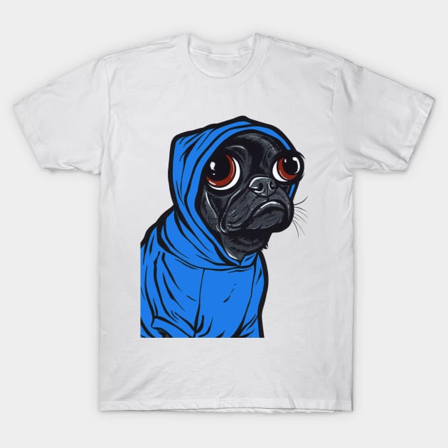 Black Pug Hoodie T-Shirt by turddemon